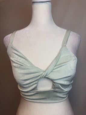 Forever 21 Shimmery Light Sage Twist Front Crop Top